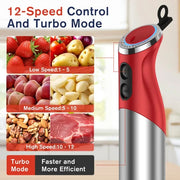 5 In 1 Immersion Blender Handheld 12 Speed Mode Hand Blender, Stainless Steel Blade With Mixing Beaker,