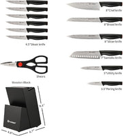 Damascus Pattern 15-Piece Kitchen Knife Set With Block, High Carbon Steel Chef Knife, Includes Sharpener And Scissors, Ergonomic Black Anti-Slip Handle And Red Trim, Perfect For Professionals