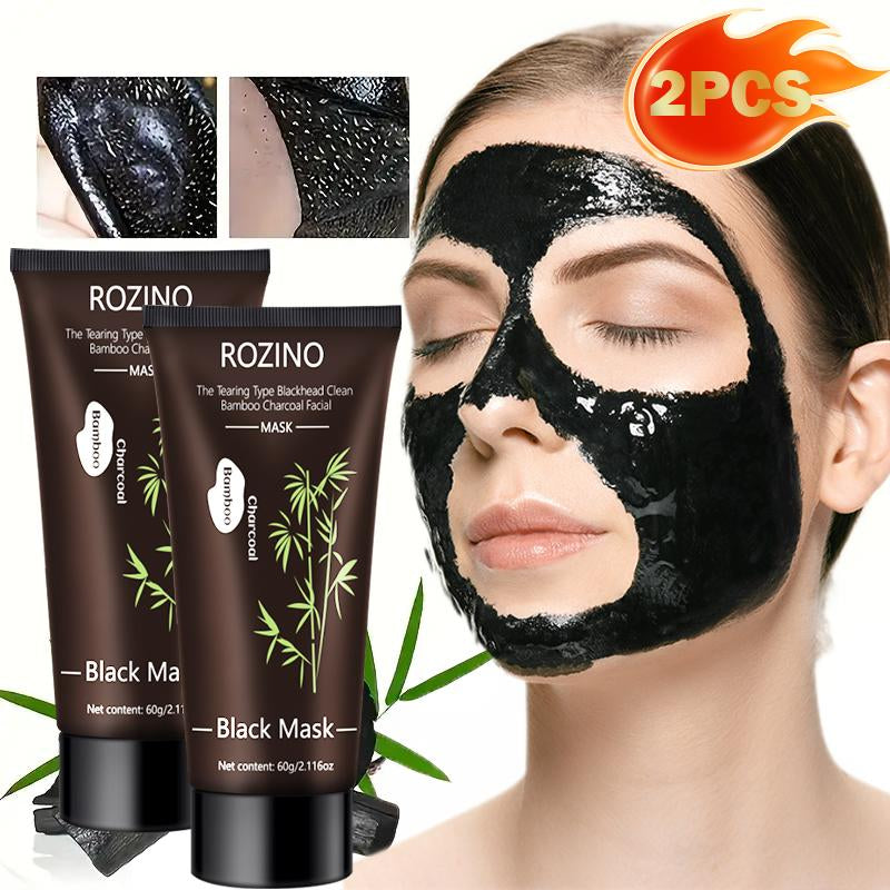ROZINO Bamboo Charcoal Facial Mask 60G - Blackhead Clean Pore Cleansing Purifying Exfoliating Super Moisture Peel Skincare for Radiance Hydration - Outdoorfun Gentle