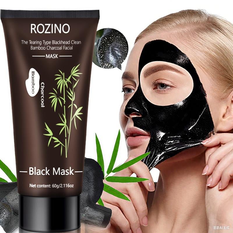 ROZINO Bamboo Charcoal Facial Mask 60G - Blackhead Clean Pore Cleansing Purifying Exfoliating Super Moisture Peel Skincare for Radiance Hydration - Outdoorfun Gentle